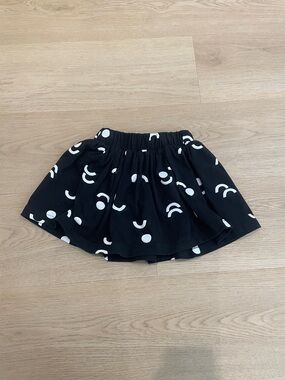 Girls Black Skirt with White Dot & Crescent Print